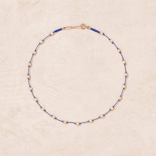 Lotus Necklace Blue And Pearl