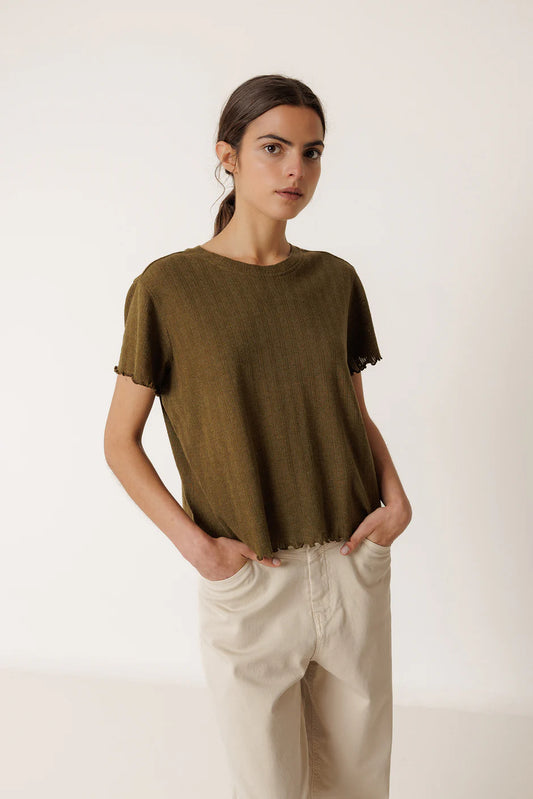 Cropped Ribbed T-Shirt khaki